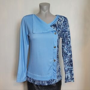 Blue Asymmetrical Button-Down Women's Top